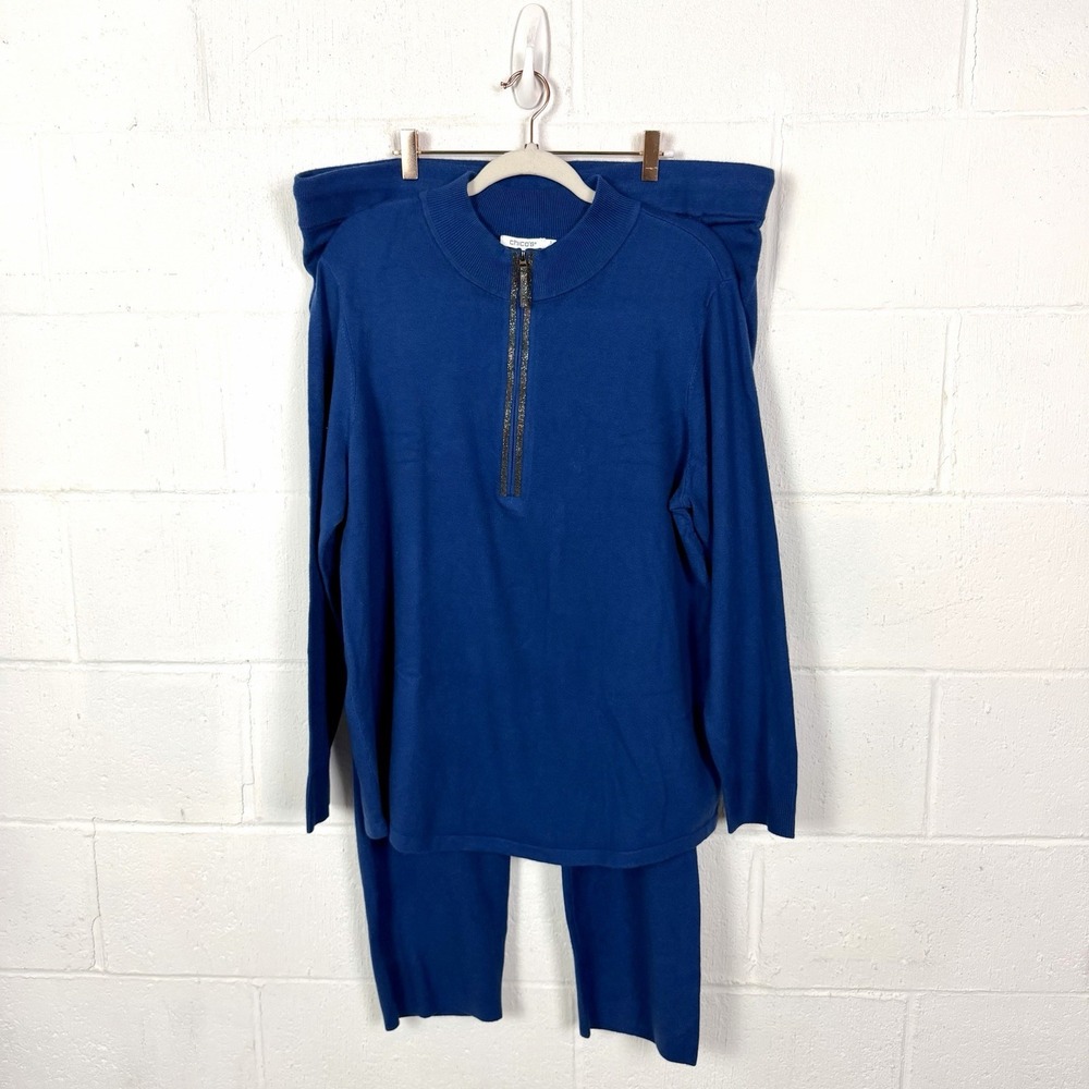 Chicos Zenergy NWT Luxe Sweater Pants Set SZ 3 (XL) Cashmere Blend Blue Holiday